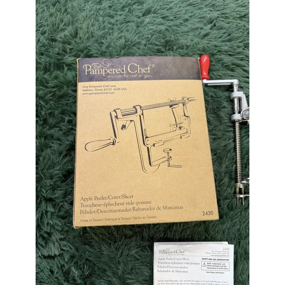 The Pampered Chef Apple Peeler Corer Slicer Tool with Clamp - Model 2430